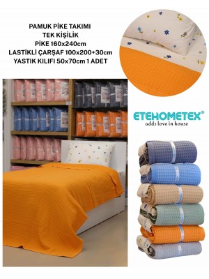 ETEHOMETEX HAVUZLU PİKE TAKIMI %100 PAMUK TEK KİŞİLİK TURUNCU 8696474232088